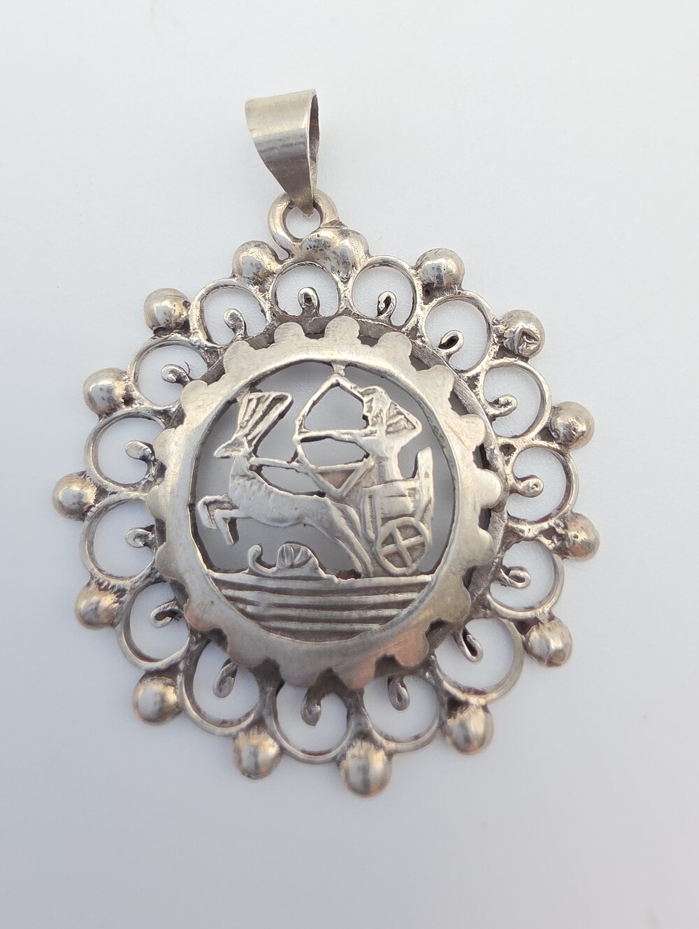 Vintage Egyptian Silver Pharaoh Chariot Pendant .800 Silver